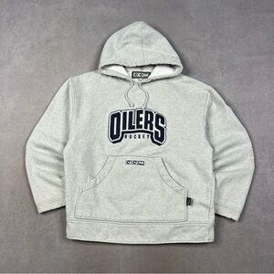 CCM Edmonton Oilers Light Gray Men's Hoodie with Navy Logo Vintage
